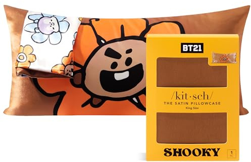 Kitsch x BT21 (Shooky) Satin Pillowcase with Zipper for Hair & Skin - Softer Than Silk Pillow Cases, Smooth Cooling Pillow Cover, Wrinkle-Free, Machine Washable, King Size (19x36)