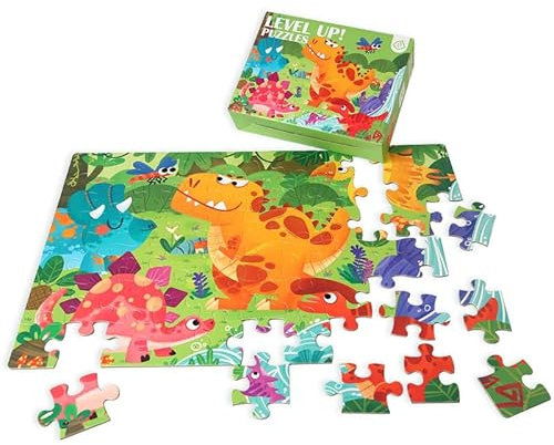 Dinosaurs World 60 LARGE PIECES - A Double-Sided Jigsaw Puzzle - Portable Jigsaw Puzzles For Kids - Dinosaur Puzzle -Birthday Gifts Toys For Children-Gift Box- Educational Toys For 3 4 5 6 7 Year Olds