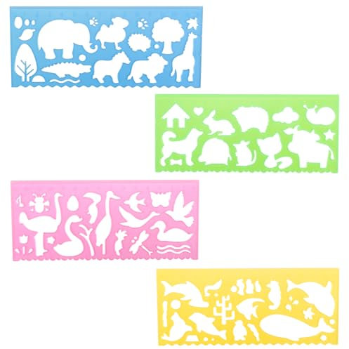 Schablone zum Zeichnen, 4 Stück, transparentes Lineal, Tierschablonen, Zeichenwerkzeug-Set, Schablonenmacher, Lineale für Kinder und Büro, Messschablonen