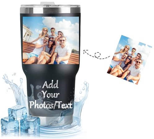 Personalised Mugs with Photo, Travel Mugs for Hot Drinks, Thermal Mug, Funny Mug Personalised Mugs with Text and Picture, Personalised Gifts for Men, Stainless Steel Travel Mug 30 Oz (Black)