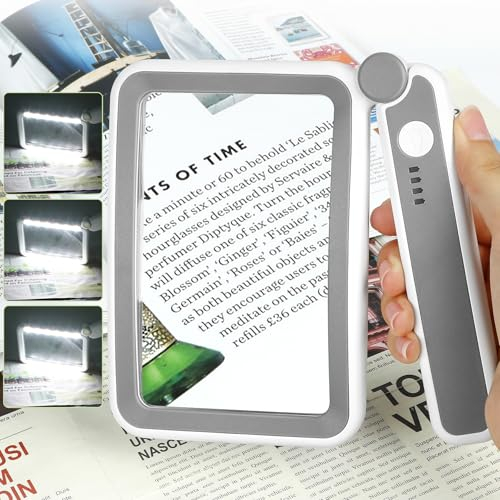 Tobegiga Wiederaufladbare Leselupe mit Licht - Große 4,72x2,95 Zoll Handlupe mit Dimmbarer LED für Senioren und Sehbehinderte - Leichte USB-Lupe zum Lesen von Zeitungen und Kleingedrucktem