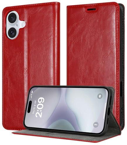 Cadorabo Hülle kompatibel mit Apple iPhone 16 in Apfel ROT - Schutzhülle mit Magnetverschluss, Standfunktion und Kartenfach