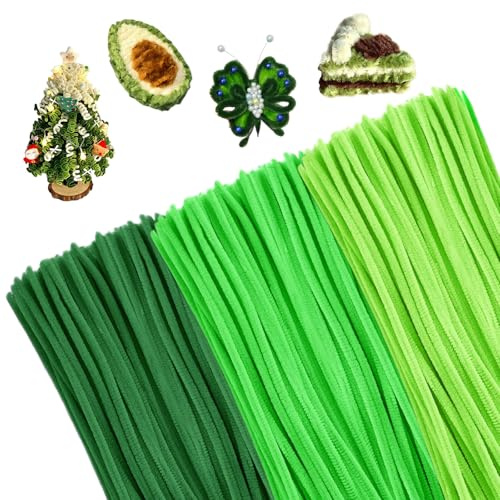 300 unidades de limpiador de pipas para manualidades, 3 colores verdes, limpiador de pipas multicolor, alambre para manualidades, 30 cm, limpiador de pipas de chenilla, alambre de pipa para proyectos