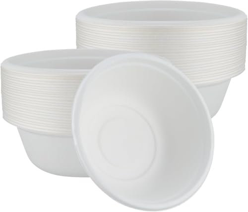 GSrenyu 50Pcs Disposable Paper Bowls,16 oz White Rigid Bagasse Bowls Compostable Sugarcane Bowls for Salad,Dessert,Milk,Cereals Restaurants BBQ Party