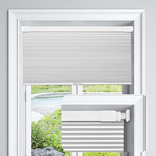 LazBlinds Cordless Cellular Shades No Tools No Drill Blackout Honeycomb Shades Pleated Window Shades for Windows 24.5 W x 48 H, Silver White