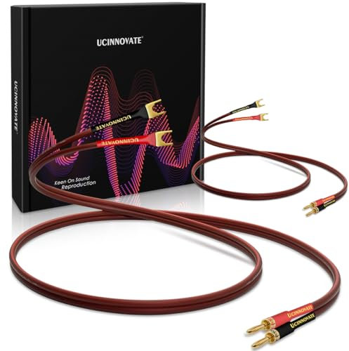 UCINNOVATE 2 Pack HiFi OFC Lautsprecherkabel mit Bananenstecker zu Jumper Spade, 3m / 9.8FT 14AWG Lautsprecherkabel mit Bananenstecker zu Jumper Bridge Kabel für Lautsprecher-Verstärker (2 x 3m)