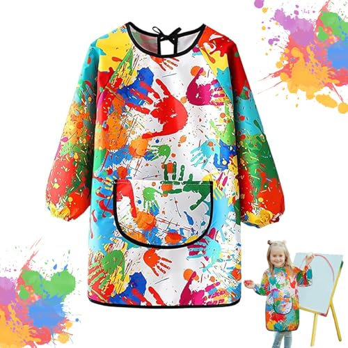 SHIQUAN Malschürze Kinder,Malkittel Kinder,Wasserdicht Malschürze,Langarm Malschürze Kinder für 6-12 Jahre,Bastelschürze Kinder für Schule Kunst Malerei Kochen Essen Laboraktivität (Farbe)