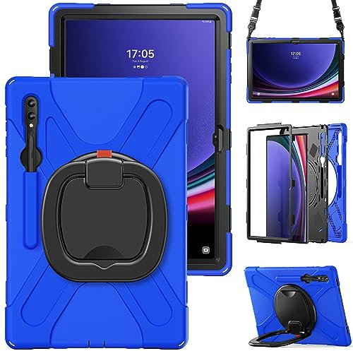 Cover Custodia per Samsung Galaxy Tab S10 Ultra 14.6 2024 X920 X926B, Rugged Custodia Protettiva Antiurto con Portamatite, Supporto Girevole a 360 Gradi, Tracolla Regolabile