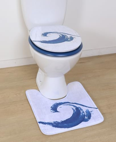 LiKeKa® Toilettendeckel aus Holz, WC-Sitz mit Motiv und leichter Reinigung, Klodeckel passend für handelsüblichen WC-Becken, Belastung der Klobrille 150kg (Wave blau)