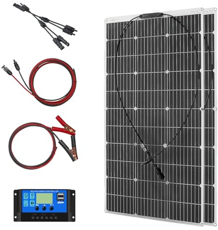 200W Flexible Solar Panel Kit Monocrystalline Solar Panel Photovoltaic Module, 20A 12V/24V Solar Charge Controller, Solar Cable for Yacht, Boat, Off Grid System, Balcony, Solar System, Motorhome