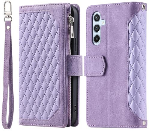Knoowcase for Samsung Galaxy A56 5G Case Wallet Flip Case Shockproof PU Leather Bumper Case with Zipper Card Holder Slots Full Protection Stand Viewing Cover Case for Samsung Galaxy A56 5G, Purple