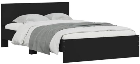 vidaXL Bettgestell, Bett mit Kopfteil LED-Beleuchtung, Doppelbett, Schlafzimmerbett, Bettrahmen mit Lattenrost, Schwarz 120x190 cm