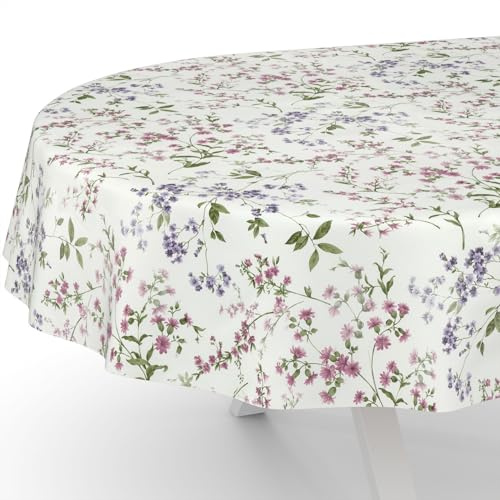 ANRO Wachstuchtischdecke Wachstischdecke Wachstuch Tischdecke abwaschbar Gartentischdecke Blümchen Oval 240x140cm Schnittkante