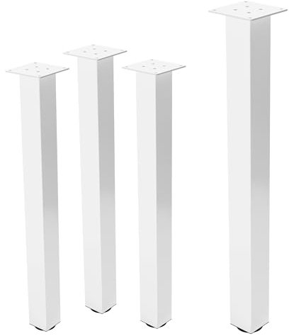 ML-Design 4er Set Tischbeine I-Design 90 cm, Weiß glänzend, Stahl pulverbeschichtet, eckig, Profil 8x8 cm, Höhenverstellbare Möbelfüße 1-4cm, Möbelbeine für Konsolentisch Schreibtisch Arbeitstisch