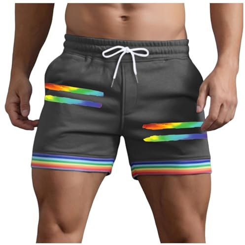Rrongwn Bañador para hombre Gay Pride Lgbt con bandera arcoíris, pantalones cortos de playa, de secado rápido, para surf, playa, holgados, cómodos, pantalones cortos de verano, algodón, gris, L