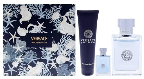 Versace Pour Homme by Versace for Men - 3 Pc Gift Set 3.4oz EDT Spray, 0.17oz EDT Spray (Mini), 5oz Bath and Shower Gel