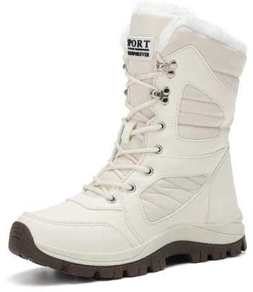 GemChve Bottes Femme Hiver Imperméable Bottines de Neige Chaud et Résistant à l'eau Chaussures de Randonnée Femme Snow Boots White 42EU