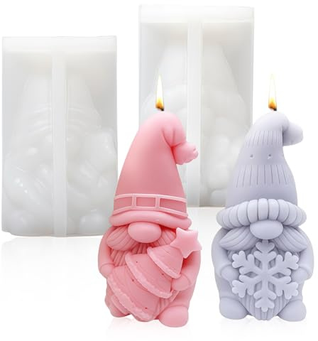 2 Stück Silikonformen Weihnachten Wichtel,3D DIY Wichtel Silikonformen Gießformen Weihnachten,Kerzenformen Zum Gießen Weihnachtsmann Gießform Giessformen Silikon