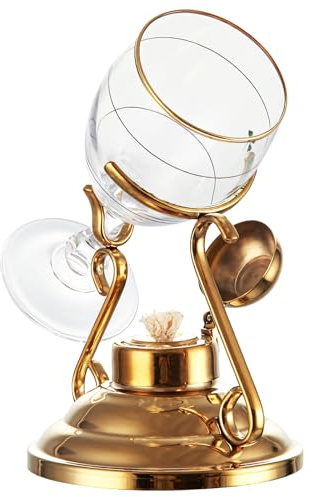 Crystal Glass & Gold Plated Irish Coffee Stand, Whiskey Cocktail Warmer Display Rack for Home Bars