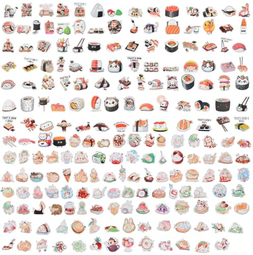 Kawaii Süßes Essen Sticker, 206 Stück Wasserdichte Vinyl Aufkleber für Laptop, Brotdose, Wasserflasche, Skateboard, Auto, Fahrrad, Gitarre, Gepäck, Handy, DIY Deko