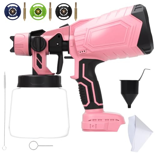 Cordless Paint Sprayer for Makita 18V Battery, HVLP Spray Gun Fence Paint Sprayers with 1000ml Tank, 3 Patterns & 3 Nozzles for Home Interior and Exterior, House Painting (No battery) (Pink)