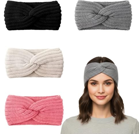Bandeau Cheveux Femme Hiver Chaud Tricoté Cache Oreille Large Crochet, Bandeau Hiver Doux Extensible pour Fille et Femme, Accessoire Mode Hivernal et Cadeau Noël Élégant