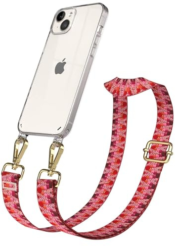 EAZY CASE Handykette - Verstellbares Taschenband kompatibel mit iPhone 14 Plus, Schulterriemen, Handykordel mit Silikon Hülle, Umhängetasche, Beere Gold