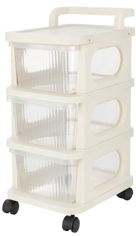 GREENSAPPIRE 3 Tier Plastic Storage Drawer Organiser on Wheels Mobile | Storage Rack with Lockable Casters, Rolling Storage Box Shelf Bedside Table for Clothes Shoes Toys Snacks, Living Room