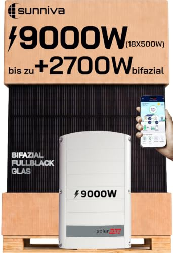 SUNNIVA® 9.0 kW Solaranlage, 18x 500 W Solarmodule Fullblack Bifacial, Wechselrichter SE9K (3-phasig)