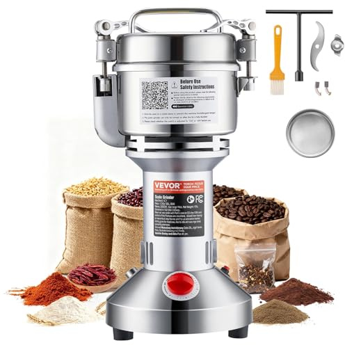 VEVOR 300g Mulino Elettrico per Cereali, Macina Spezie Commerciale Alta Velocità 1500 W, Macchina Polverizzazione in Acciaio Inox, per Cereali Secchi, Spezie, Caffè, Mais, Pepe, Tipo Oscillante