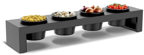 cozze® Topping Station für Pizza & Grill – 4 Schalen im Halter für Zutaten & Saucen – Flexibel zum Einhängen oder Hinstellen – Inkl. Montage-Zubehör – Schwarz Matt