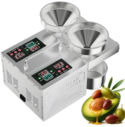 Olivenölpresse Maschine, Edelstahl Doppelkopf-Ölabsaugung, unabhängige Wärmeregulierung 40-300°C, 1600W für Zuhause & Kleinunternehmen