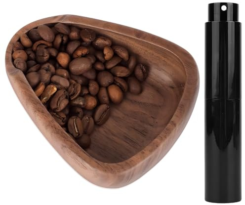 Coffee Dosing Cup and Spray Bottle Set, Coffee Bean Dosing Cup with Coffee Spray Bottle, Single Dose Measuring Tray Kit, Walnut Wood Bean Measuring Tray for Coffee Lovers Gift