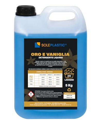 Detersivo Lavatrice PROFUMATO (ORO&VANIGLIA) per Bucato 5 Litri - 100 LAVAGGI - Detersivo Lavatrice liquido per Asciugamani, Indumenti da Lavoro o Quotidiano - Sicuro su Tessuti Colorati e Bianchi