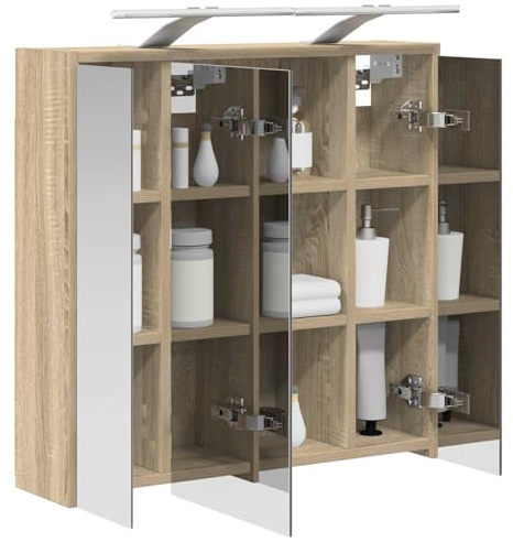 vidaXL Badezimmerspiegelschrank Sonoma-Eiche 63,5 x 16 x 62,5 cm, Moderne Badezimmer, rechteckiger Stauraum, Wandregal, doppelseitiger Spiegel, Flexibles Möbel