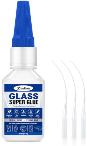 Zynthor Glass Super Glue 30g, Clear Strong Glass Glue with 3 Precision Tips | Fast Curing Waterproof CA Adhesive for Glass Bonding, Mirror, Crystal, Jewellery, DIY Crafts and Small Repairs