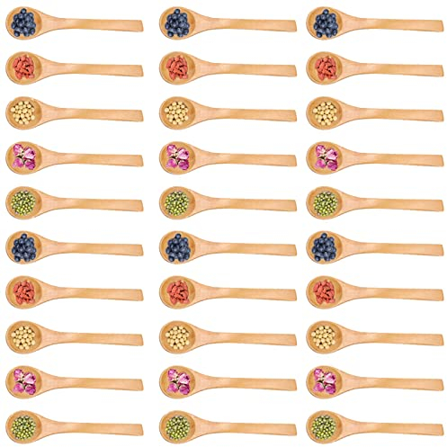 30 unids Mini Cuchara De Madera Hecha A Mano, Cucharas Helado Azúcar Miel Café Cucharillas para niños Pequeño