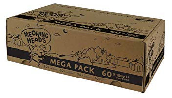 Meowing Heads Wet Cat Food - Variety Pack - 93% Natural Turkey, Chicken, Beef & Fish Pouches with No Artificial Flavours, Grain-Free Recipe (60 x 100g)