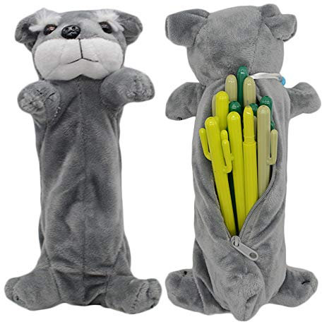 whatUneed Sac de Stylo de Crayon de Forme de Chien 3D, Cadeaux Mignons Doux de Jouet de Peluche pour des Enfants (Schnauzer)