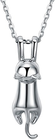 SILVERCUTE 925 Silber Damen Collier Weißgold überzogen Katze Kätzchen Anhänger Halskette Mädchen Frauen süße Tier Schmuck Accessoire für Geburtstag Weihnachten