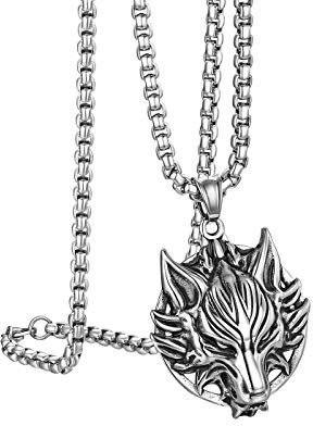 Flongo Herren-Kette Männer Anhänger Halskette, Edelstahl Halskette Kette Silber Drachenkopf Gotik Biker Herren-Accessoires
