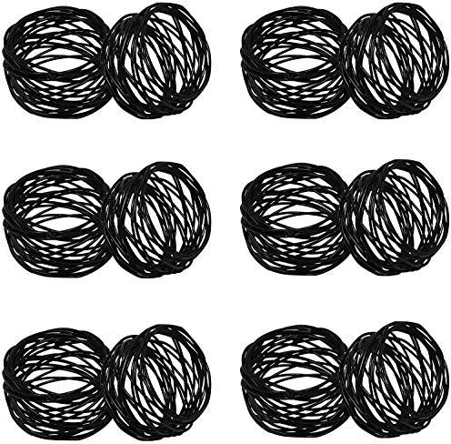 Kaizen Casa Handgefertigte Dekorationen, schwarze Serviettenringe, Set mit 12 Metallgeflecht, für Hochzeiten, Dinnerpartys oder den täglichen Gebrauch (Schwarz, 12)