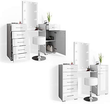 Vicco Schminktisch Zoe, Kosmetiktisch mit Spiegel, Weiß, 140 cm mit LED Beleuchtung und Hocker