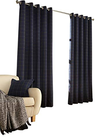 Furn Ellis Ringtop Eyelet Curtains (Pair) -Ready Made-Polyester-Navy-229cm x 137cm (90 x 54 inches), Polyester, Navy, 90x54 (229x137cm)
