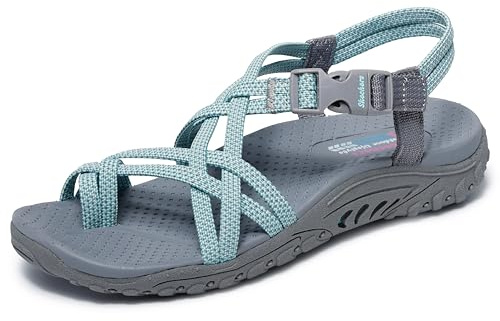 Skechers Women's Reggae-Irie Mon Sport Sandal, Grey Aqua, 2. UK