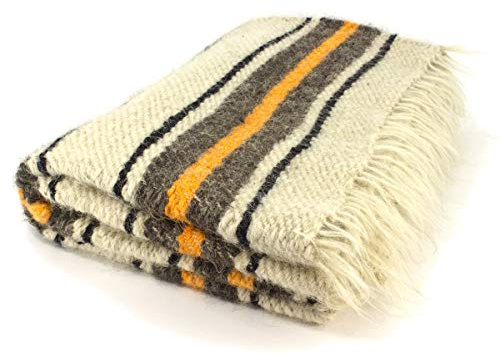 Vehi Mercatus Handgewebte Wolldecke (Orange gestreift, 210 x 220 cm)