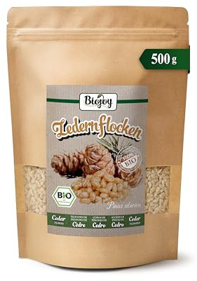 Biojoy Ekologiska cederflingor av sibiriska cederkärnor, hela, råa, 500 g | Skalade, osaltade, orostade
