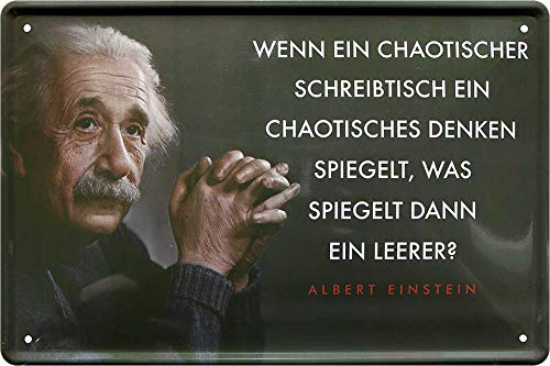 schilderkreis24 Blechschilder Kollektion 20x30cm – Albert Einstein Zitate & Sprüche: Inspirierende & humorvolle Wanddeko (Chaotischer Schreibtisch)
