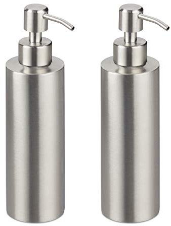 2 x Seifenspender, nachfüllbar, Bad, WC, Küche, Pump Flüssigseifenspender, gebürsteter Edelstahl, 300 ml, Silber