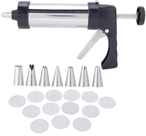 Lot de 20 Presse à Biscuits, Kit de Decoration à Patisserie en Inox avec 13 Disques de Moule à Biscuits et 7 Buses de Décoration Spritz et Boîte de Rangement pour Préparer et Décorer Vos Gâteaux